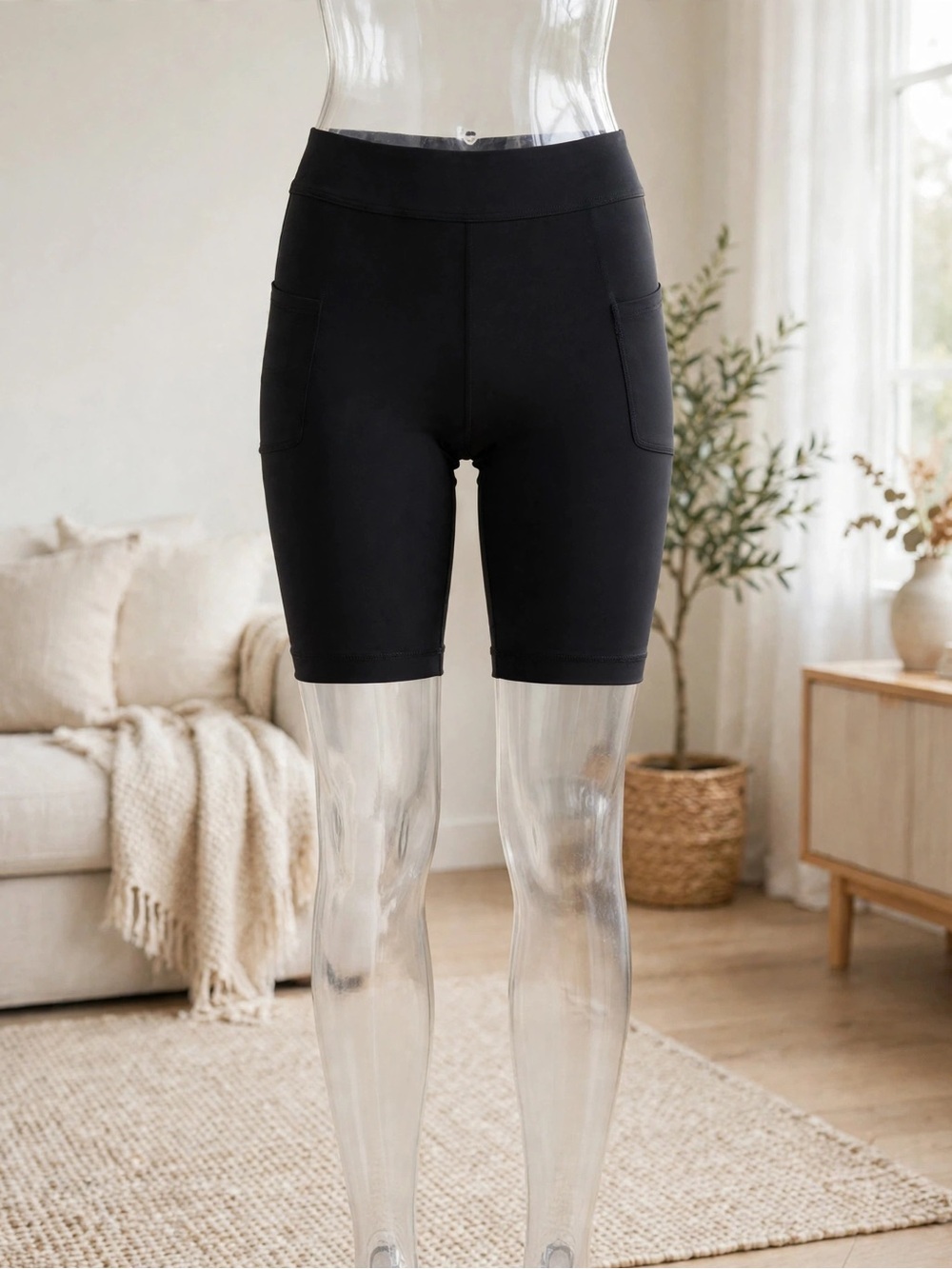 Avia Black High-Waist Bike Shorts with Side Pockets